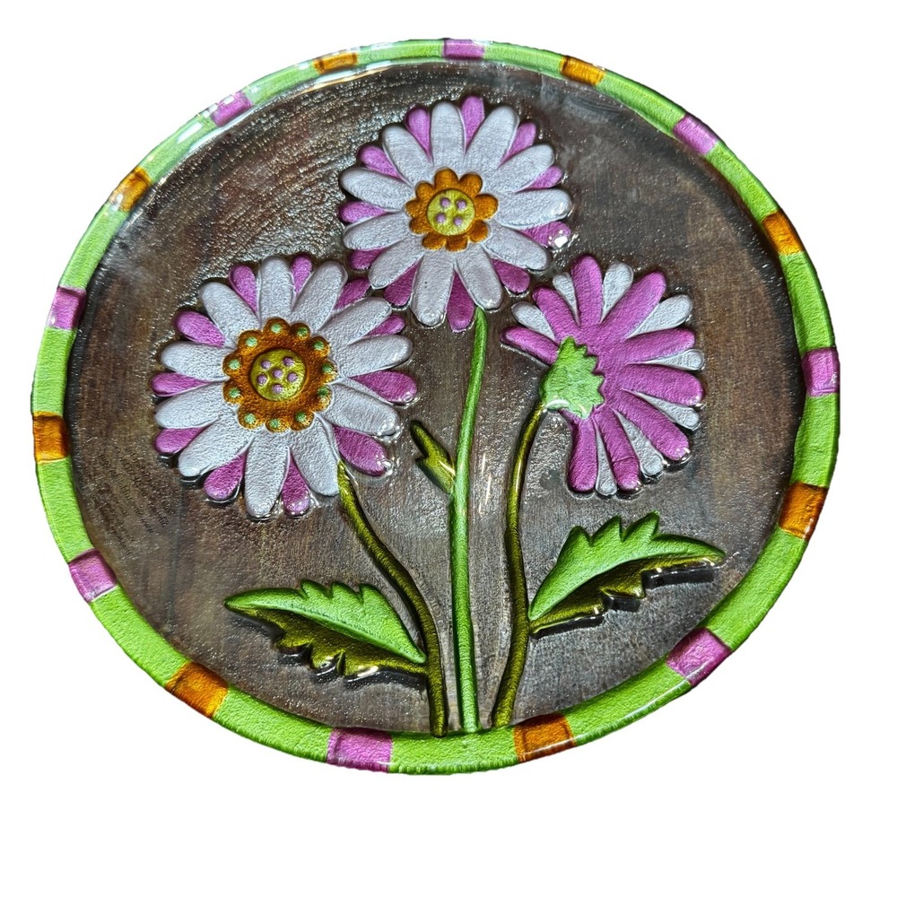 Lori‎ Siebert Silvestri Hand Blown Fused Glass Handpainted Flower Plate 11"